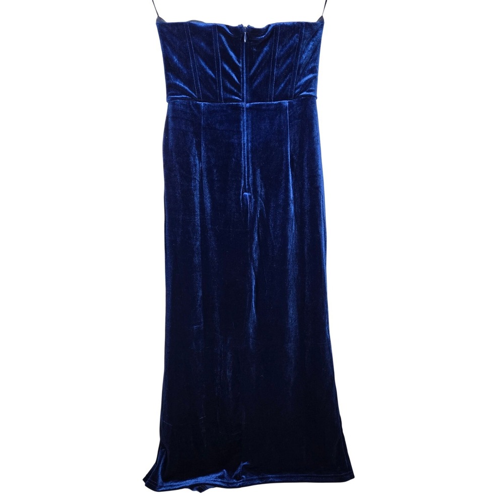 Lulus Masterfully Flirty Dark Blue Velvet Bustier Midi Dress Strapless Small - Picture 3 of 9